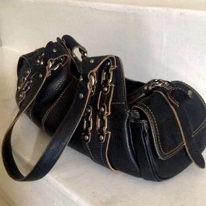 Cole Haan black/brown leather satchel w metal buckles